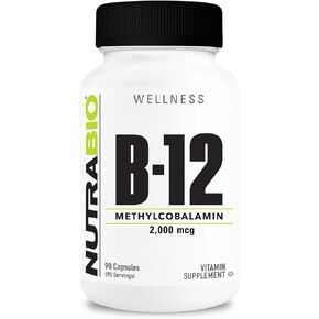 NutraBio Methyl B-12 Vitamin Supplement, 2000mcg – Promotes Cellular Health and Wellness, 90 Vegetable Capsules