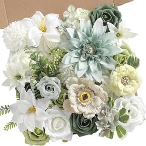 Artificial Flowers, Forest Green Silk Fake Flowers for DIY Wedding Bridal Bouquets, Wedding Cake Flowers for Table Centerpieces Baby Shower Birthday Party Home Decorations