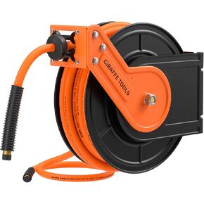Giraffe Tools TA15BPLUS Retractable Air Hose Reel with Swivel Bracket 3/8" x 50 ft Hybrid Hose, Ceiling/Wall Mounted Heavy Duty Industrial Air Compressor Hose Reel, 300PSI, 50ft