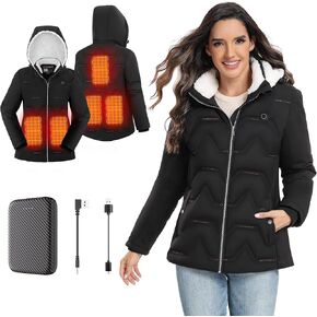 Vofuoti Women's Heated Jacket, Lightweight Heated Coat with Battery Pack and Detachable Hood