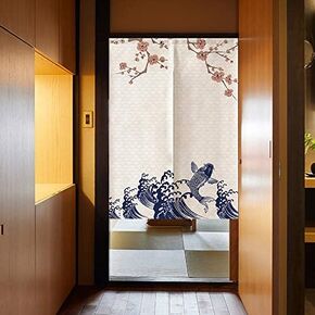 MYRU Noren Koi Fish Japanese Curtain Noren Japanese Curtain Entrance Feng Shui Door Curtain (Plum Fish,33 by 59 Inch)