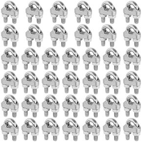 FUNSUEI 40 PCS 1/8 Inch M3 304 Stainless Steel Cable Clamps, U Bolt Wire Rope Cable Clamps for Cable Wire