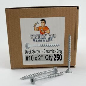 #10 x 2" Ceramic Coated Deck Screws, Length, T25 Drive, Rust Resistant, Grey Color, Qty (250)