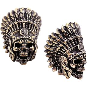 CooB 1Pcs/Lot Paracord Bead Beads, Pendant, Charm, Lanyard Beard, Beard Bead. Hand-Casted Metal Beads Charms for Paracord Bracelets, Lanyards Zombie Skull Indian Chief (Indian Bronze)