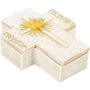 Roman Communion Dove Alabaster Creamy White 3 x 3 Resin Stone Decorative Tabletop Keepsake Box