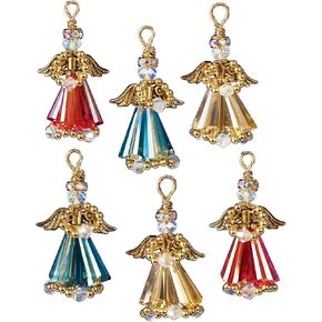 Solid Oak Kit Bead Ornament Crystal Angel Gold