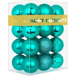 Teal 2.5" Christmas Balls Christmas Tree Decoration Ornaments Shatterproof Hanging Balls for Birthday Halloween Holiday Wedding Decorations Set of 24pcs