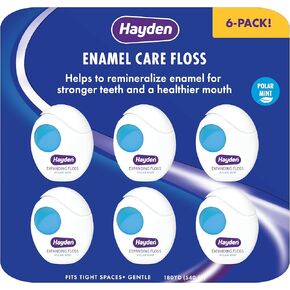 Hayden Enamel Care Dental Floss | for Sensitive Mouths | Helps Restore Enamel | Mint Flavor | 30 Yards per Unit (Pack of 6)