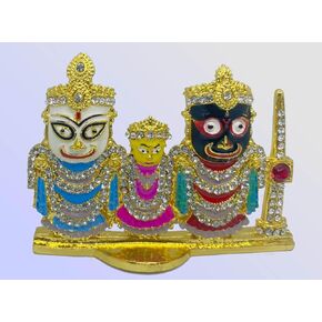 Stone Studded Lord Jagannath, Balabhadra, Subhadra Idol with Sudarshan Chakra Statue for Car Dashboard - 2.5 '' inch