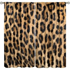 Leopard Print Blackout Curtains Retro Fur Skin Brown Farm 3D Leopard Print Ｗild Animal Fur Skin Window Treatments for Kids Living Room Bedroom Home Decor Window Drapes 42" W X 45" L