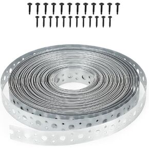 Galvanized Metal Pipe Strap 1-Inch x 65 Feet 0.6mm Thickness for HVAC & Plumbing Support Metal Strapping with Holes Duct Securing Straps with Black Screw