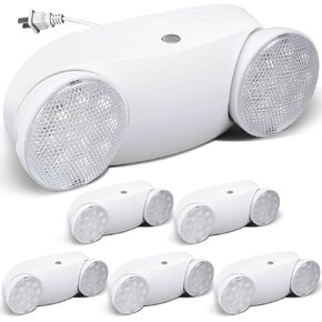 6 عبوات من مصابيح الطوارئ LED مع بطارية احتياطية ورأسين قابلين للتعديل لإضاءة الطوارئ تيار متردد 85-265 فولت، تركيبات إضاءة خروج تجارية للأعمال المنزلية والمكتب الليلي وانقطاع التيار الكهربائي الآمن in Kuwait