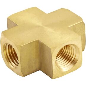 Litorange 2 PCS Metals Brass Pipe Fitting 4 Way Barstock Cross Connector Pipe Adapter 1/4" x 1/4" x 1/4" x 1/4" NPT Female Coupler