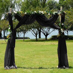NICETOWN Extra Long Black Scarf Valances, Voile Textured Sheer Drapery Dirt-Proof Window Treatment for Farmhouse/Garden/Old People, W30 x L216, Set of 2, Black