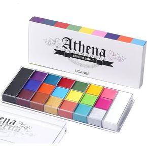 UCANBE Athena Face Body Paint Oil Makeup Set, 20 Colors FX Halloween Party Painting with Stainless Steel Mixing Palette and Spatula Tool,10 pcs Artist Paintbrushes,Tattoo Stencil Arts Crafts kit