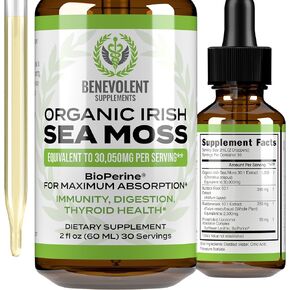 Irish Sea Moss Drops 2oz - Irish Sea Moss Organic, Burdock Root, Bladderwrack & BioPerine [Ultra Strength] 30,000mg Sea Moss Liquid Drops for Immune Support, Thyroid, Gut, Skin & Joint Health