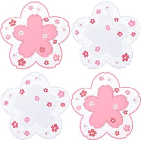 Sakura PVC Coaster Cherry Blossom Cup Coaster Anti-Skid Insulation Coaster for Beer, Coffee, Tableware Tea (4, 4.5 Inch)