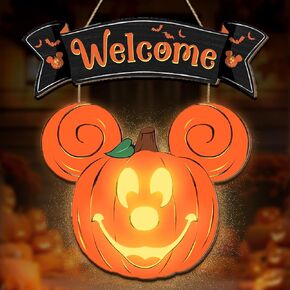 Halloween Door Sign with Light, Porch Decorations Halloween Mouse Pumpkin Lantern Decorations Halloween Wreath Fall Decorations Indoor Window Halloween Front Porch Decor