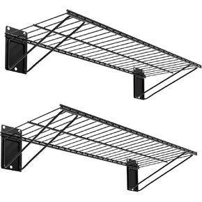 Wall Shelf 24'' x 11'' Garage Wall Mounted Storage Shelves, Heavy Duty Metal Wire Wall Shelving Storage Rack for Garage, Office, Basement, Max Load 90lb,Black, 2-Pack