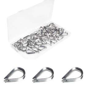 Yinpecly 263Pcs 304 Stainless Steel Wire Rope Cable Thimbles and Aluminum Crimping Loop Sleeve 3/64'' 1/16'' 5/64'' 3/32'' 3/16'' for Wire Rope Cable Thimbles Rigging Assortment Kit