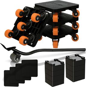 Heavy Duty Furniture and Appliance Roller Sliders Dolly Movers Set of 4 Cart Moving Coasters with Wheels, Lifter Tool Jack Can Lift and Move Up to 1500 lbs for Hardwood Floors Tiles Carpets Concrete
