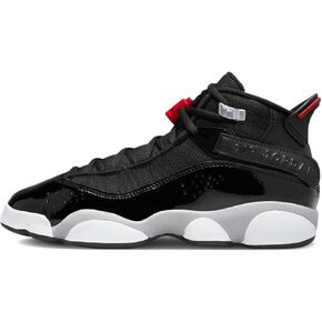 NIKE Jordan 6 Rings Big Kids' Shoes (FZ4186-010, Black/White/Metallic Silver/Fire Red) Size 6.5