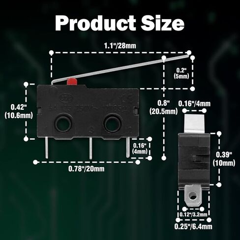 BokWin 12 Pcs Micro Limit Switch with Lever,Micro Switch Nomentary Push Button 3 Pin 125 250VAC in Saudi Arabia