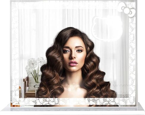 مرآة مكياج فانيتي هالو كيتي RGB بلس فانيتي للمكتب والتطبيق والتحكم باللمس الناعم عاكسة للضوء بألوان قوس قزح مع مرآة مكبرة 3X قابلة للإزالة (أبيض) in Kuwait