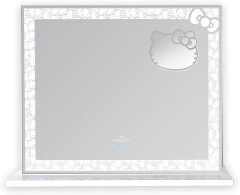 مرآة مكياج فانيتي هالو كيتي RGB بلس فانيتي للمكتب والتطبيق والتحكم باللمس الناعم عاكسة للضوء بألوان قوس قزح مع مرآة مكبرة 3X قابلة للإزالة (أبيض) in Kuwait