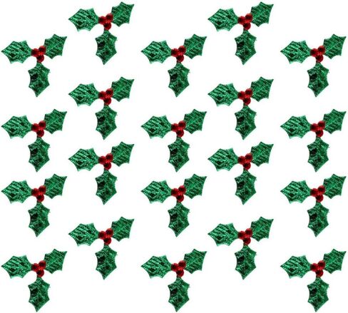 100pcs Artificial Holly Berry with Green Leaves Christmas Holly Berry Branches Headdress Decoration Accessories for DIY Hanging Ornament in Saudi Arabia