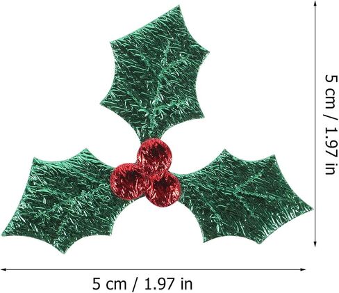 100pcs Artificial Holly Berry with Green Leaves Christmas Holly Berry Branches Headdress Decoration Accessories for DIY Hanging Ornament in Saudi Arabia