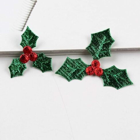 100pcs Artificial Holly Berry with Green Leaves Christmas Holly Berry Branches Headdress Decoration Accessories for DIY Hanging Ornament in Saudi Arabia