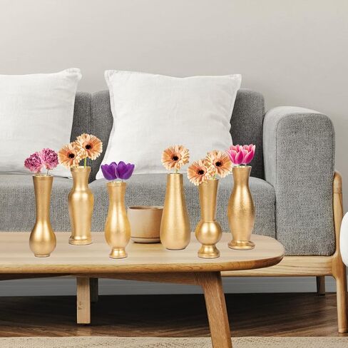 مزهريات معدنية حديثة ذهبية اللون من Koyal للزهور، مجموعة كبيرة من 6 مزهريات صغيرة للزهور، مزهريات برعم in Kuwait