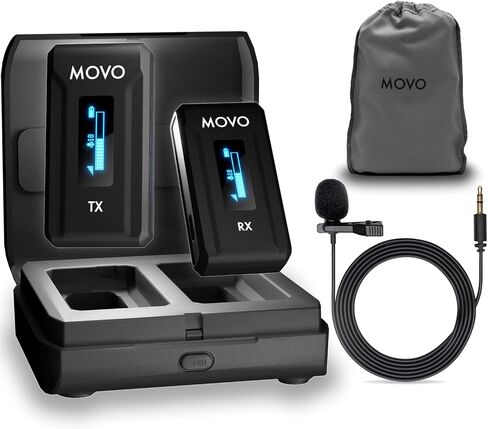 Movo WMX-2-DUO Wireless Lavalier Microphone Lapel Mic with Charging Case - Lav Mic, Wireless Lapel Microphone 2.4GHz Wireless Microphones for Camera, Lapel Mic Wireless for Vlogging, DSLR, Computer in Saudi Arabia