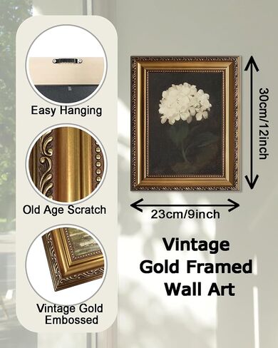KBKBART Vintage Framed Wall Art for Living Room - White Hydrangea Still Life Flower Canvas Oil Painting Prints for Wall Decor, Classical Floral Wall Decor, Bedroom Bathroom Wall Pictures Artwork, 9’’x12’’ in Saudi Arabia