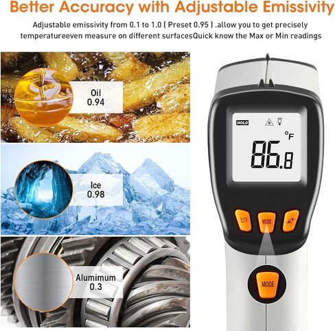 Infrared Thermometer -58°F ~ 752°F (Not for Human), LEERCHUANG Laser Temperature Gun for Pizza Oven, Non-Contact Laser Thermometer Gun with Adjustable Emissivity for Cooking/BBQ/Freezer in Saudi Arabia