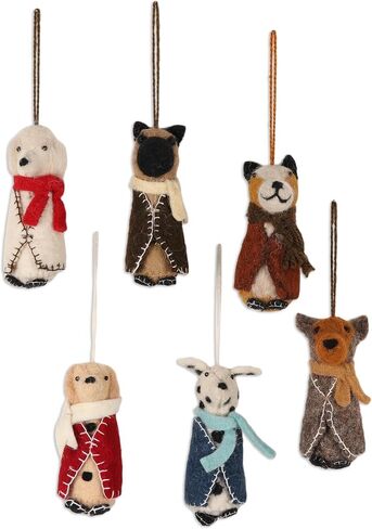 NOVICA Artisan Handmade Wool Ornaments Embroidered Dog from India Set of 6 Assorted Holiday Decor Animal Themed Christmas [ 4.1in H x 1.8in W x 1.6in D] ' Cozy Puppies' Set of 6 in Saudi Arabia