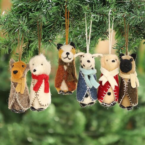 NOVICA Artisan Handmade Wool Ornaments Embroidered Dog from India Set of 6 Assorted Holiday Decor Animal Themed Christmas [ 4.1in H x 1.8in W x 1.6in D] ' Cozy Puppies' Set of 6 in Saudi Arabia