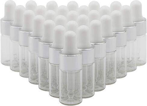 Kesell 3ML Mini Clear Glass Essential Oil Dropper Bottles Multi-function Empty Eye Dropper Bottle Refillable Cosmetic Container with Aluminum Cap Reagent Drop Pipette Bottle, pack of 30 in Kuwait