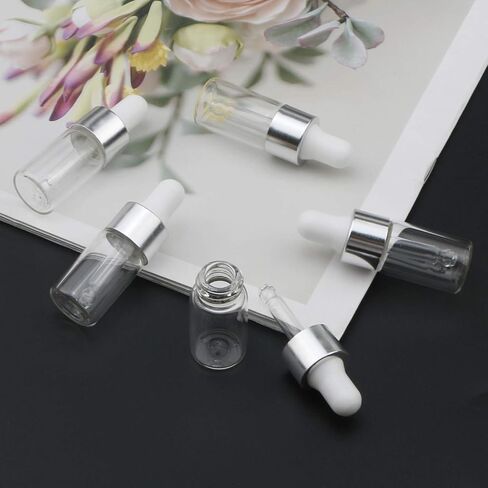 Kesell 3ML Mini Clear Glass Essential Oil Dropper Bottles Multi-function Empty Eye Dropper Bottle Refillable Cosmetic Container with Aluminum Cap Reagent Drop Pipette Bottle, pack of 30 in Kuwait