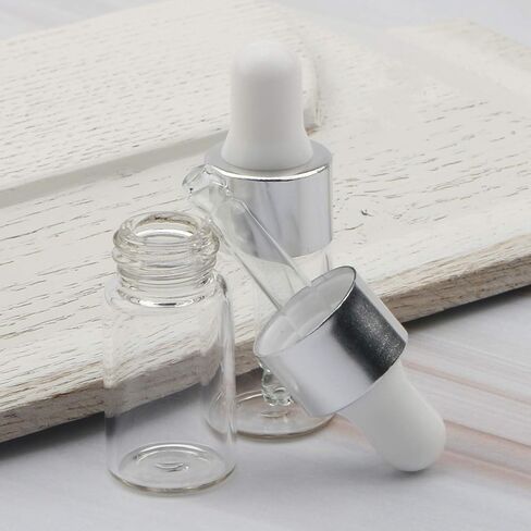 Kesell 3ML Mini Clear Glass Essential Oil Dropper Bottles Multi-function Empty Eye Dropper Bottle Refillable Cosmetic Container with Aluminum Cap Reagent Drop Pipette Bottle, pack of 30 in Kuwait