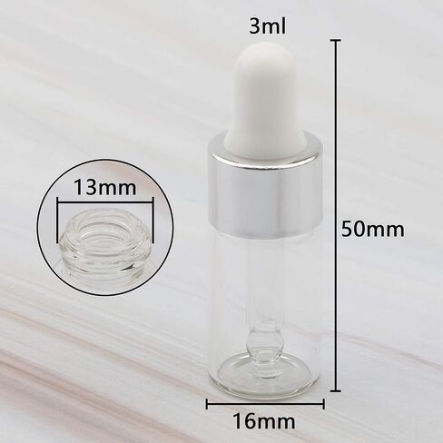 Kesell 3ML Mini Clear Glass Essential Oil Dropper Bottles Multi-function Empty Eye Dropper Bottle Refillable Cosmetic Container with Aluminum Cap Reagent Drop Pipette Bottle, pack of 30 in Kuwait