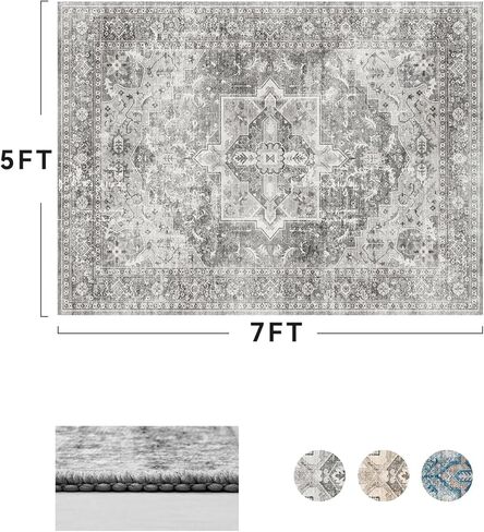 سجاد منطقة tchdio 5X7 لغرفة المعيشة، سجاد قابل للغسل في الغسالة لغرفة النوم، سجاد غرفة معيشة كبيرة عتيقة رمادية تقليدية لغرفة النوم، سجادة لغرفة الطعام in Kuwait