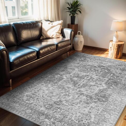 سجاد منطقة tchdio 5X7 لغرفة المعيشة، سجاد قابل للغسل في الغسالة لغرفة النوم، سجاد غرفة معيشة كبيرة عتيقة رمادية تقليدية لغرفة النوم، سجادة لغرفة الطعام in Kuwait