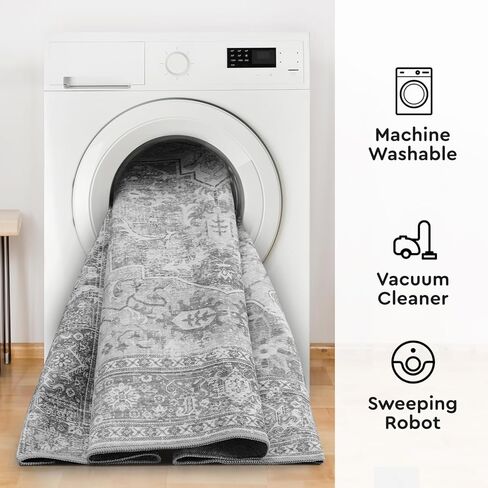 سجاد منطقة tchdio 5X7 لغرفة المعيشة، سجاد قابل للغسل في الغسالة لغرفة النوم، سجاد غرفة معيشة كبيرة عتيقة رمادية تقليدية لغرفة النوم، سجادة لغرفة الطعام in Kuwait