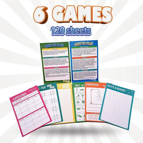 GRANDLMOON 5 Portable Travel Game Activities Pad On The Go Plane Trip Pen Pencil and Paper Game for Kids 6 x 9-inches (75 Sheets) in Kuwait