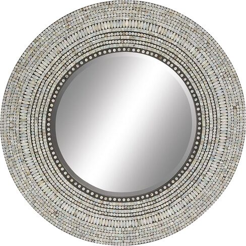 Deco 79 Mother of Pearl Shell Handmade Room Wall Mirror Mosaic Entryway Mirror, Wall Mounted Mirror 32" x 1" x 32", Multi Colored in Saudi Arabia