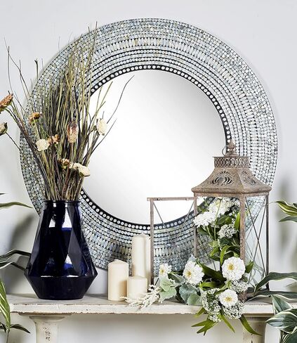 Deco 79 Mother of Pearl Shell Handmade Room Wall Mirror Mosaic Entryway Mirror, Wall Mounted Mirror 32" x 1" x 32", Multi Colored in Saudi Arabia