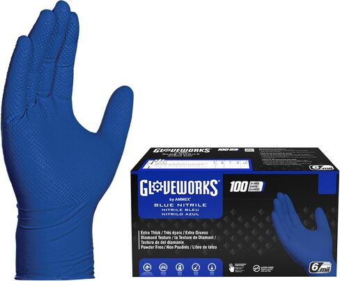 GLOVEWORKS HD Royal Blue Nitrile Industrial Disposable Gloves, 6 Mil, Latex & Powder-Free, Food-Safe, Raised Diamond Texture in Saudi Arabia