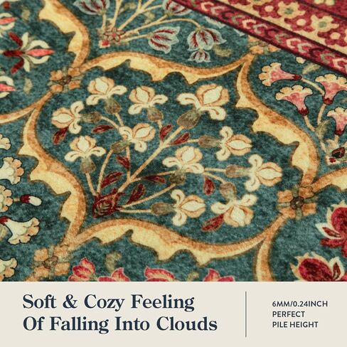 Lahome 8 x 10 Area Rugs for Living Room - Oriental Washable Non-Slip Large Rug Ultra-Thin Stain Resistant Dining Room Rugs for Under Table, Floral Vintage Print Carpet Rugs for Bedroom (Red, 8'x10') in Kuwait